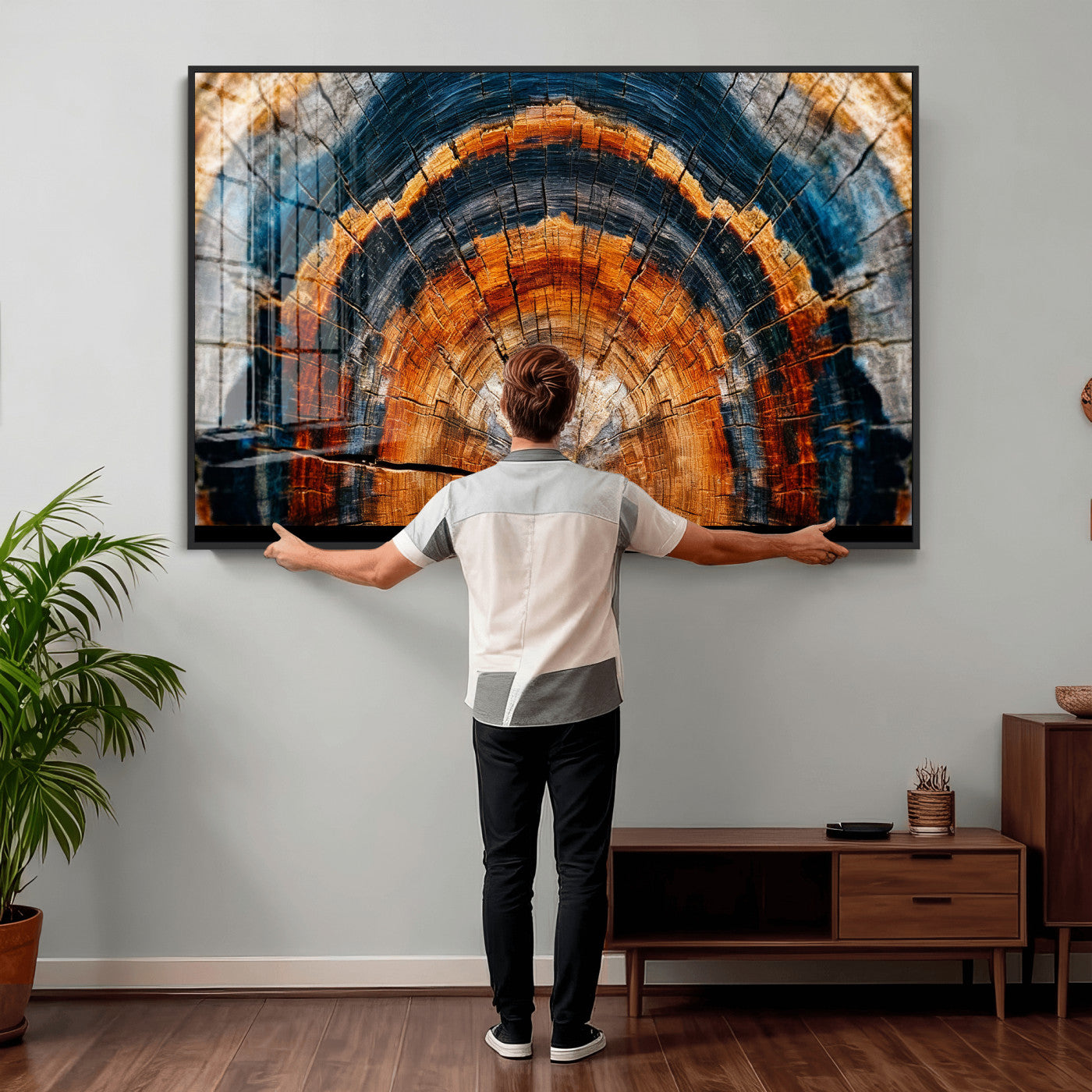 92693966N-MGV-CV-36X24 - Abstract Wood Grain Canvas Print, Tree Ring Pattern Wall Art, Framed Canvas Ready to Hang