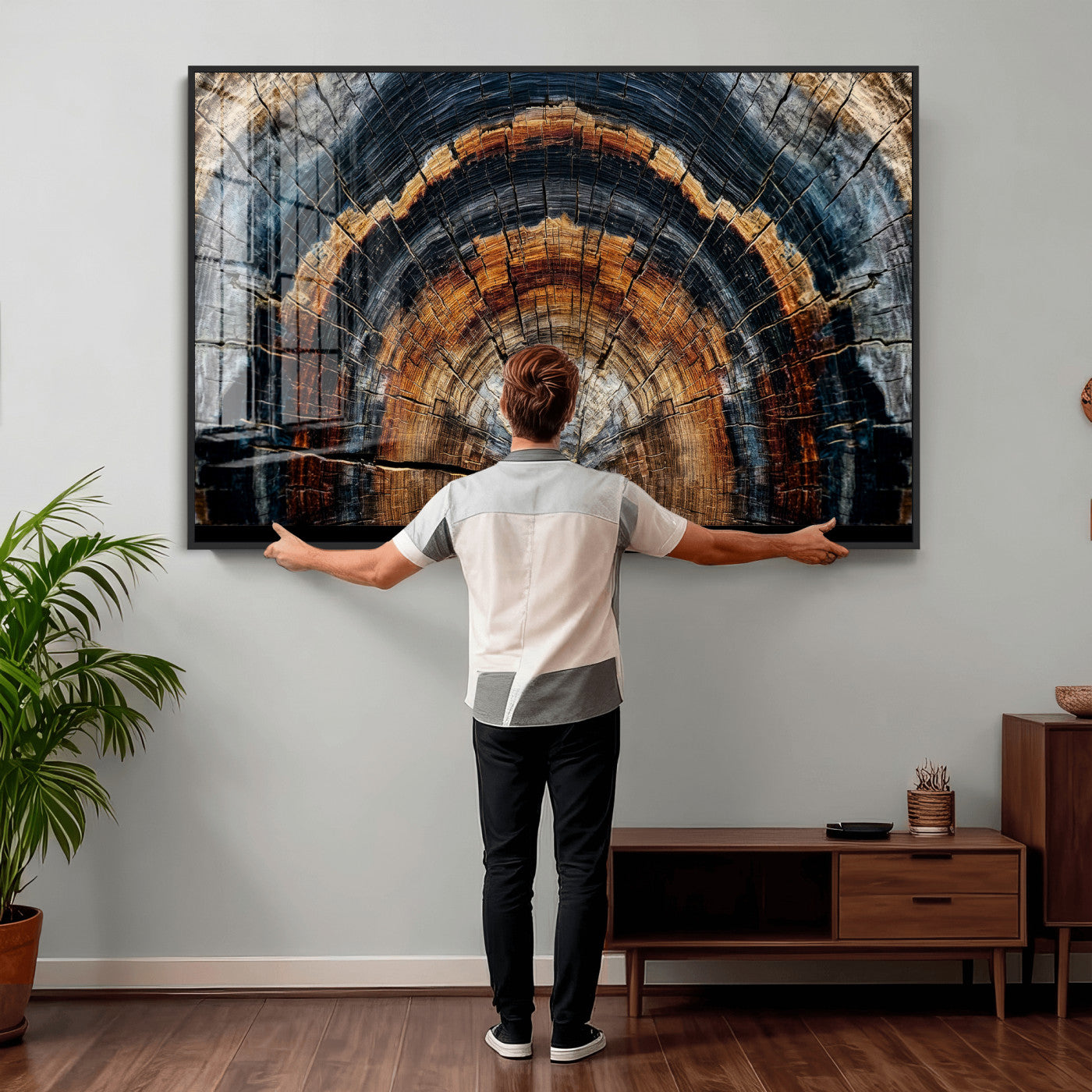 92693966A-MGV-CV-36X24 - Abstract Wood Grain Canvas Print, Tree Ring Pattern Wall Art, Framed Canvas Ready to Hang