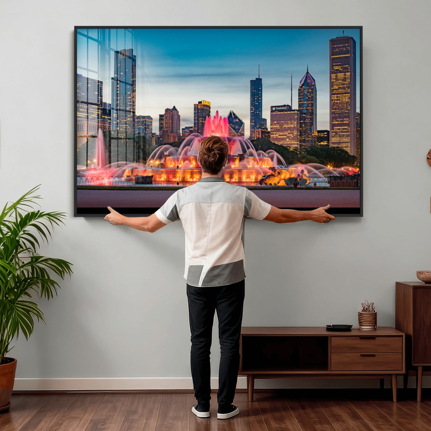 46805285-MGV-CV-36X24 - Chicago Wall Art Canvas Print, Chicago City Downtown Night Cityscape Print for Modern Urban Wall Decor