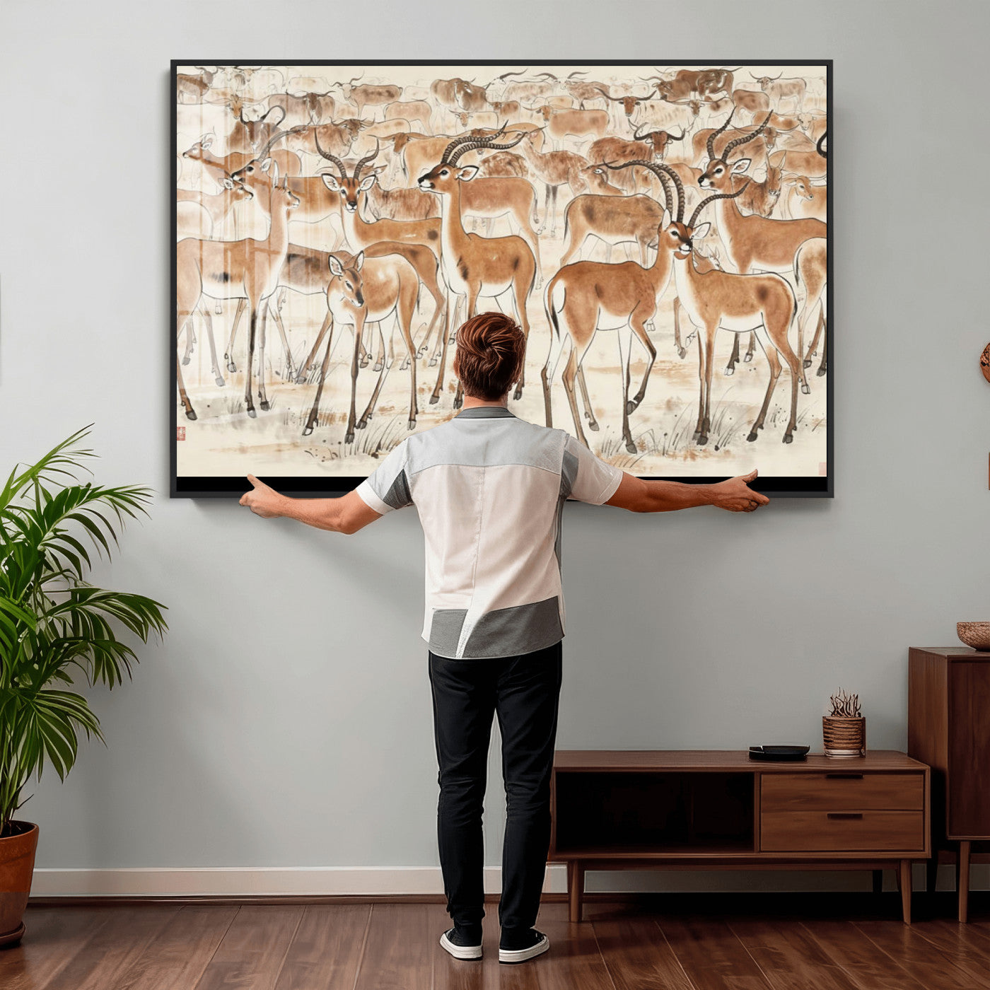 67375088-MGV-CV-36X24 - Farmhouse Animals Wall Art Canvas Print - Abstract Farm Animal Drawing Mid-Century Wall Art for Cabin Decor