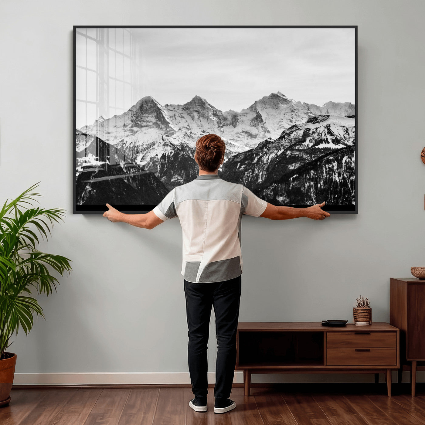 85684934-MGV-CV-36X24 - Black and White Mountain Wall Art Canvas Print, Snowy Alpine Peaks Landscape Photography, Minimal Monochrome Mountain Art, Scenic Nature Wall Decor