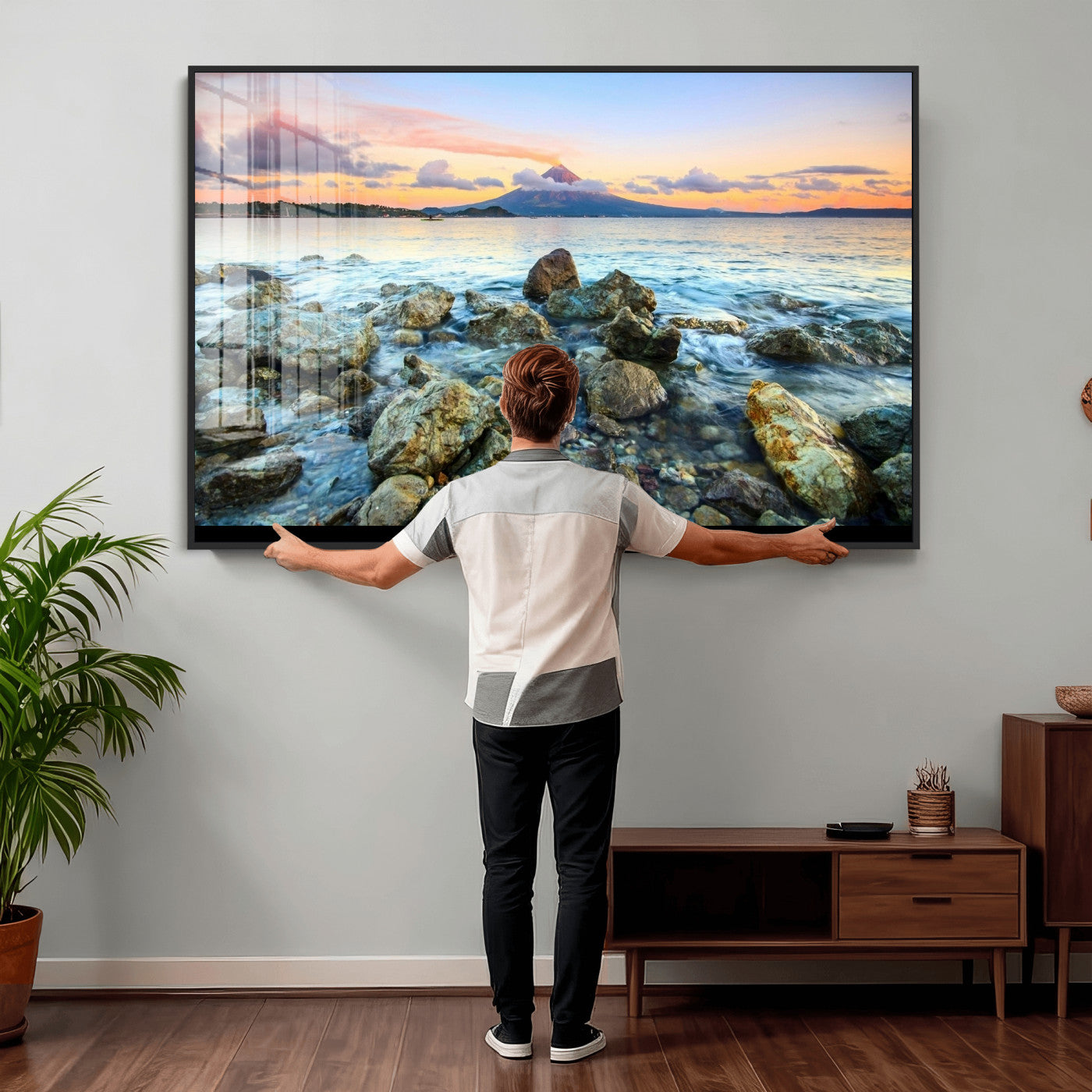 46869511-MGV-CV-36X24 - Mayon Volcano Seascape Landscape Wall Art Canvas Print, Tropical Ocean Shore Mountain Canvas Print, Philippines Coastal Scenic Art Printing