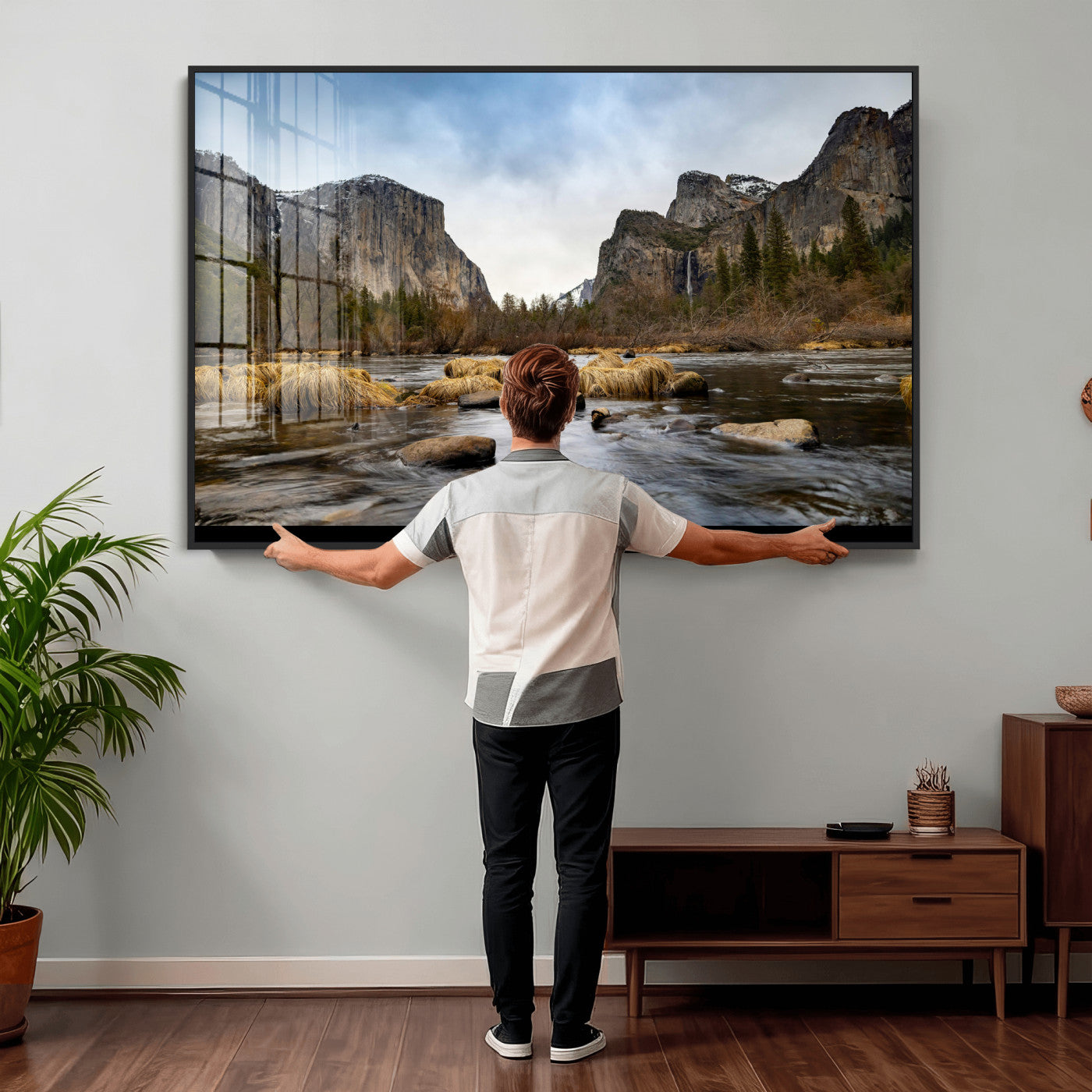 20458404-MGV-CV-36X24 - Yosemite Valley Mountain Landscape Wall Art Canvas Print, Granite Cliff Forest Valley Canvas Print, California National Park Scenic Art Printing
