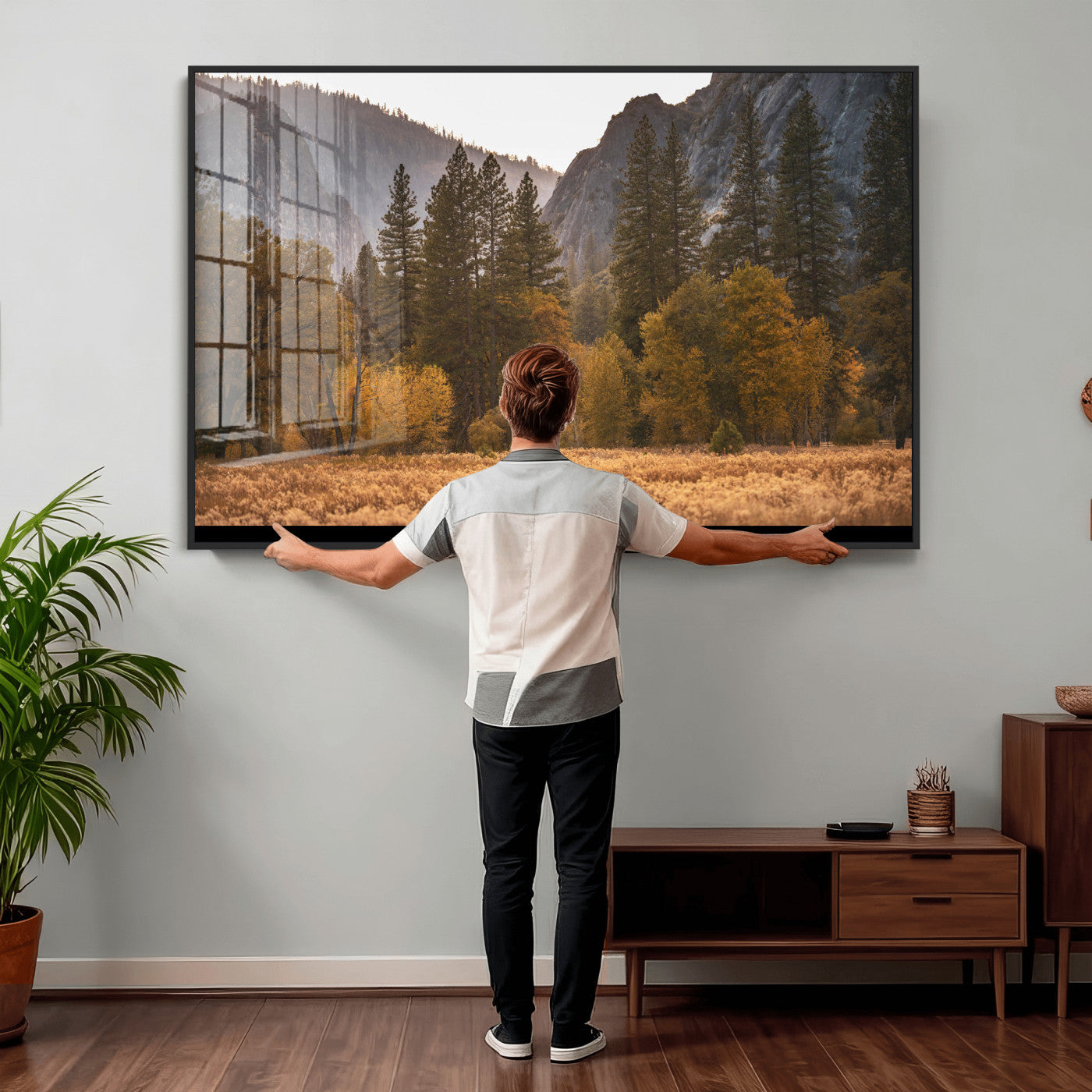 61682763-MGV-CV-36X24 - Yosemite Valley Autumn Forest Landscape Wall Art Canvas Print, Granite Mountain Pine Trees Canvas Print, California National Park Fall Scenic Art Printing