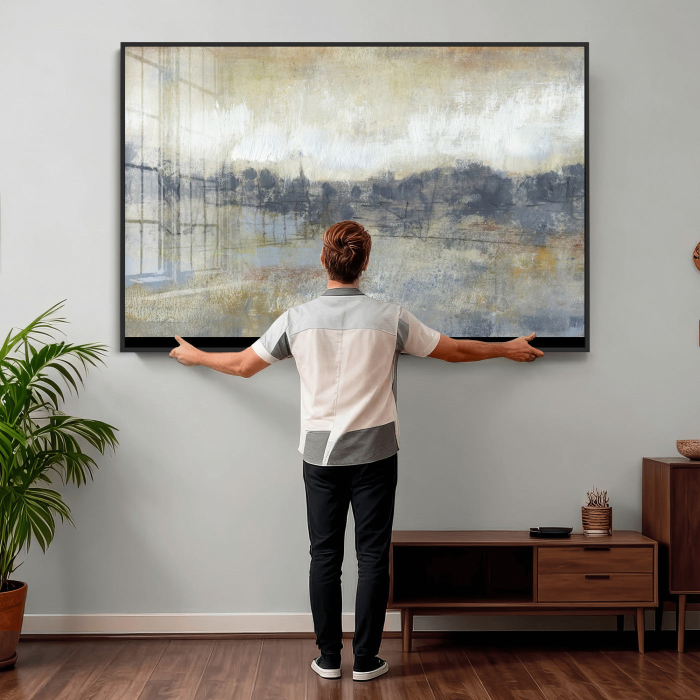 73973590-MGV-CV-36X24 - Abstract Neutral Landscape Painting Wall Art Canvas Print, Modern Minimal Texture Horizon Canvas Print, Beige Gray Contemporary Abstract Art Printing