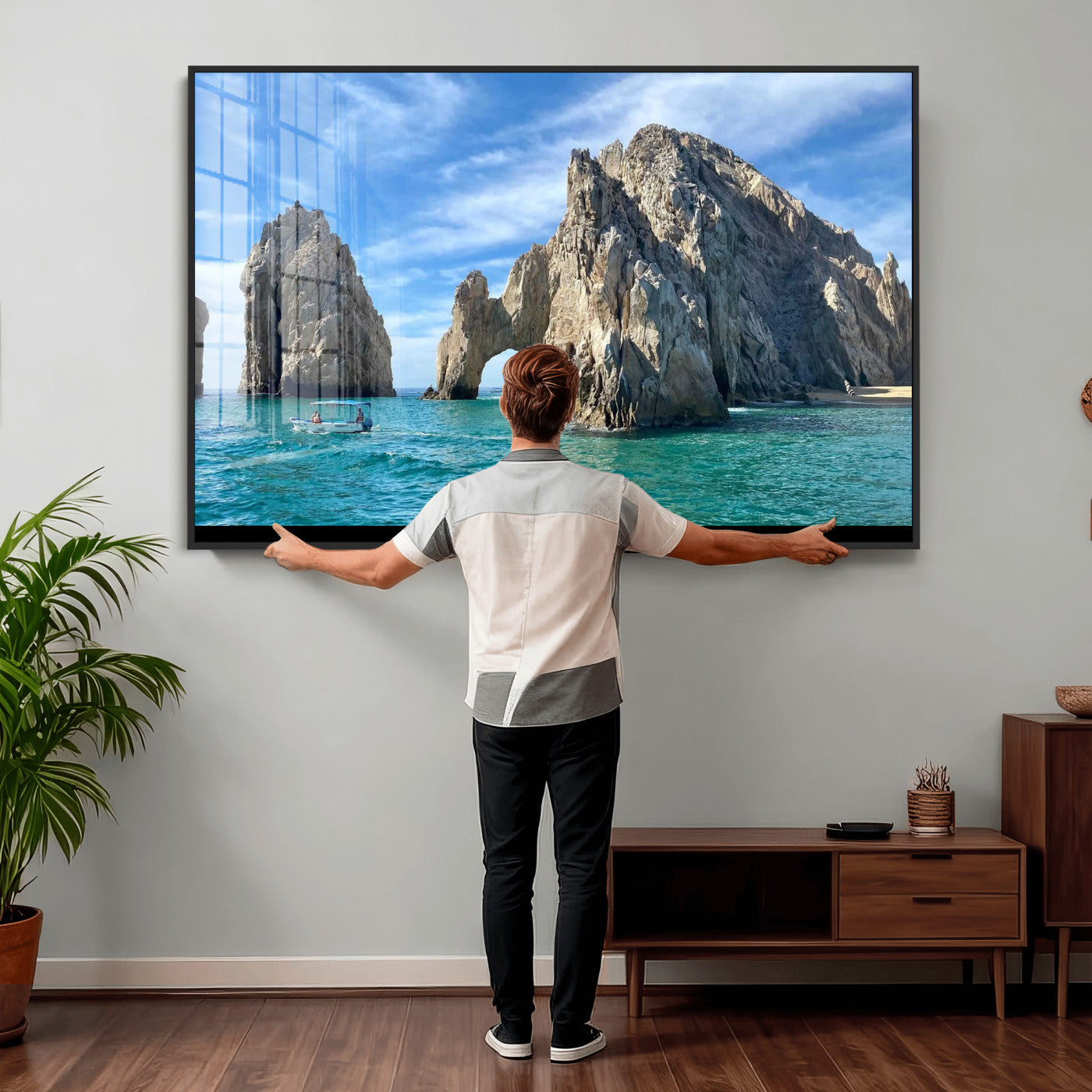 20946478-MGV-CV-36X24 - El Arco Cabo San Lucas Ocean Arch Wall Art Canvas Print, Baja California Rock Arch Seascape Canvas Print, Mexico Coastal Landmark Scenic Art Printing