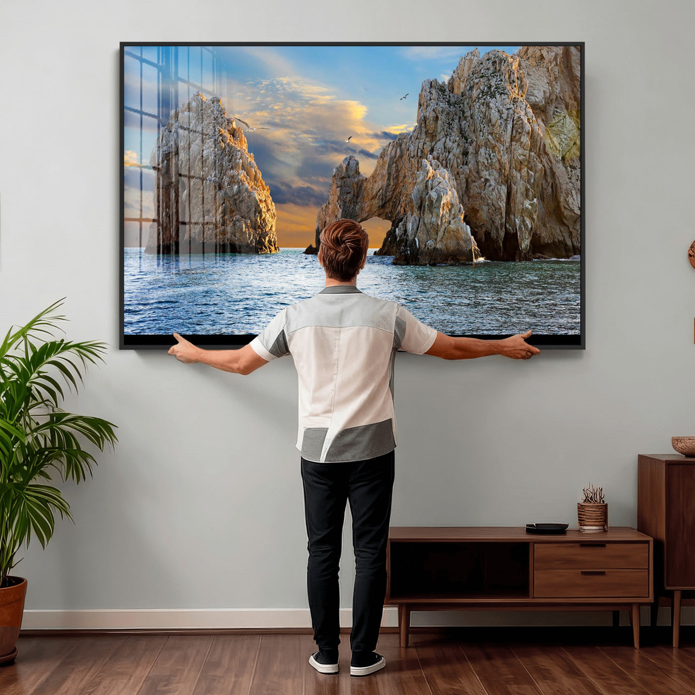 63505689-MGV-CV-36X24 - El Arco Cabo San Lucas Ocean Arch Wall Art Canvas Print, Baja California Rock Arch Seascape Canvas Print, Mexico Coastal Landmark Scenic Art Printing