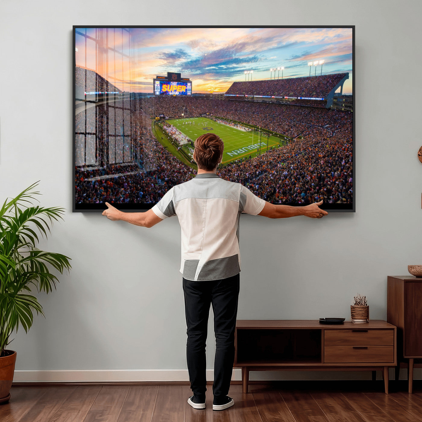 75203764-MGV-CV-36X24 - Auburn Stadium Sunset Wall Art Canvas Print, Jordan Hare Stadium Game Day Crowd, Auburn Tigers Football Artwork