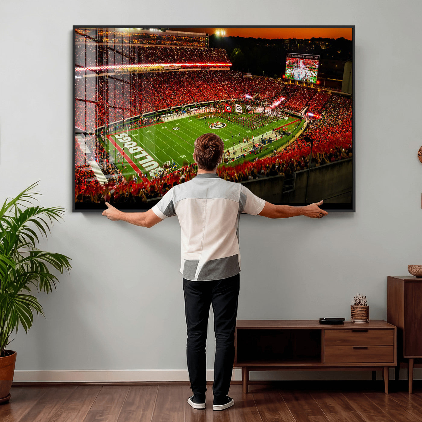 48894104-MGV-CV-36X24 - Georgia Bulldogs Stadium Wall Art Canvas Print, Sanford Stadium Night Game Panorama, College Football Crowd Wall Decor