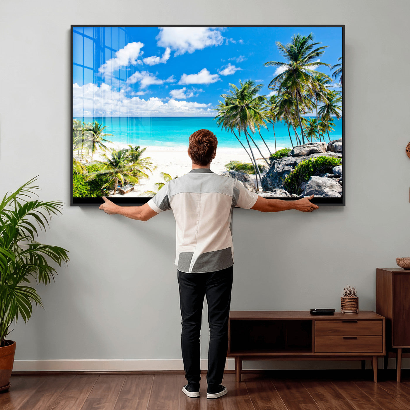 51097197-MGV-CV-36X24 - Tropical Beach Wall Art Canvas Print, Palm Tree Ocean Landscape Photography, Caribbean Coastal Artwork