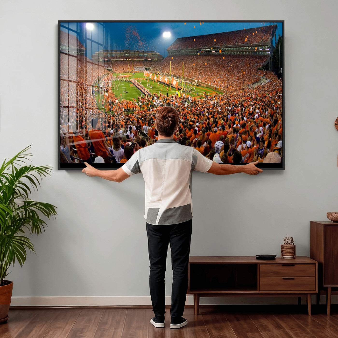 42850097-MGV-CV-36X24 - Clemson Tigers Memorial Stadium Wall Art Canvas Print, Death Valley Football Stadium Artwork, Packed Game Night Crowd Scene