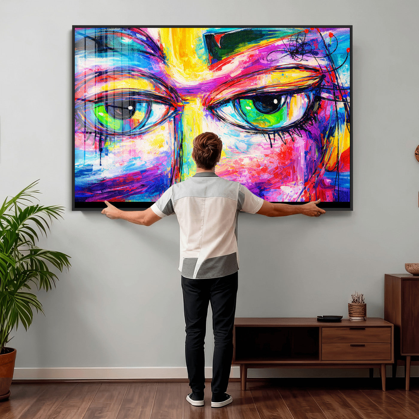 99390655-MGV-CV-36X24 - Colorful Abstract Face Wall Art Canvas Print – Modern Pop Art Portrait Artwork for Contemporary Living Room Decor