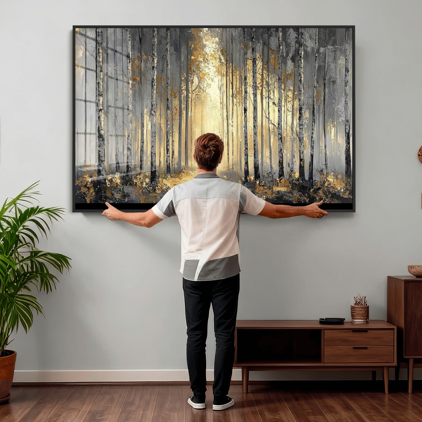 41017042-MGV-CV-36X24 - Abstract Birch Forest Wall Art Canvas Print – Modern Neutral Woodland Landscape Artwork for Living Room Decor