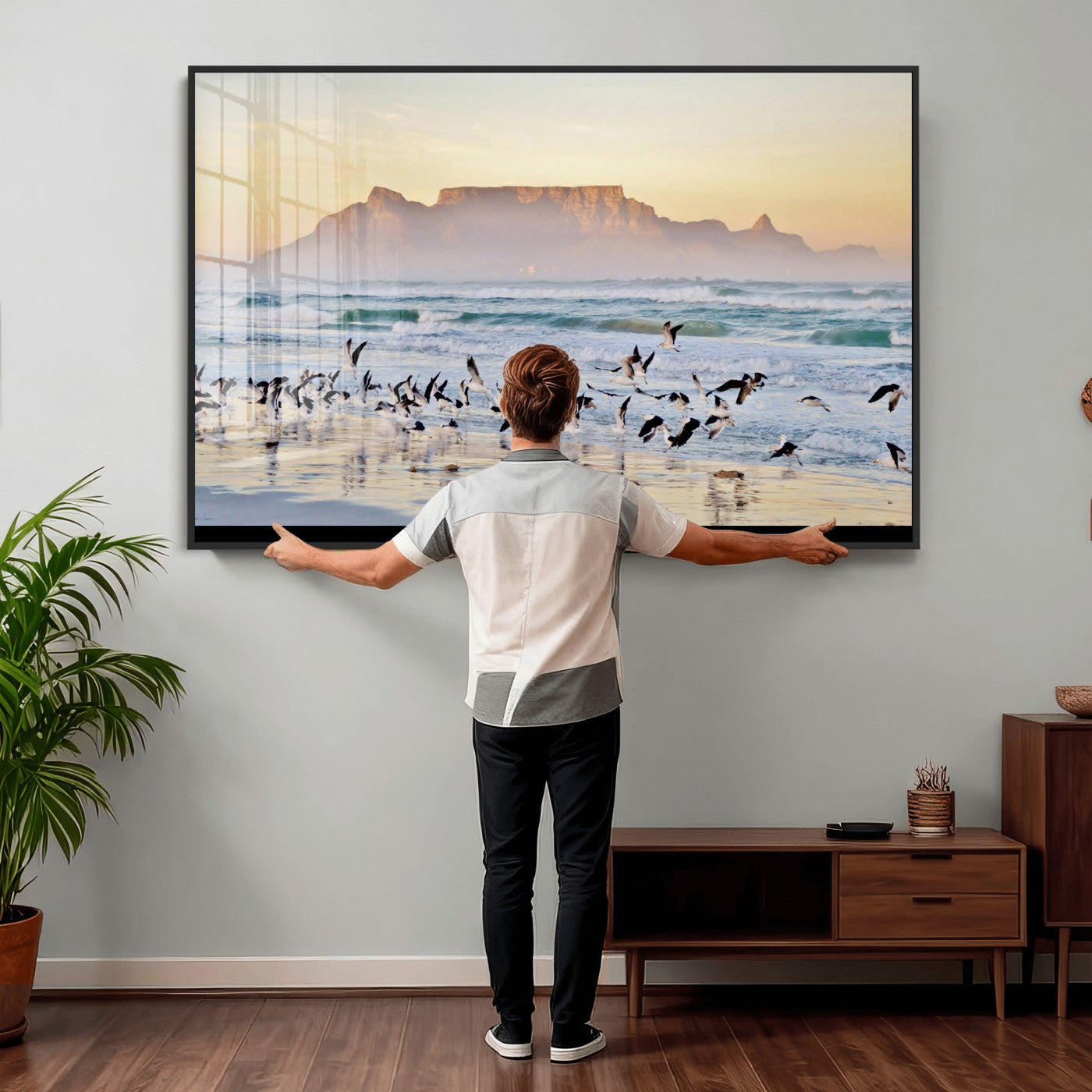 78989362-MGV-CV-36X24 - Seagulls Over Ocean Wall Art Canvas Print – Coastal Beach Landscape Artwork for Living Room Decor