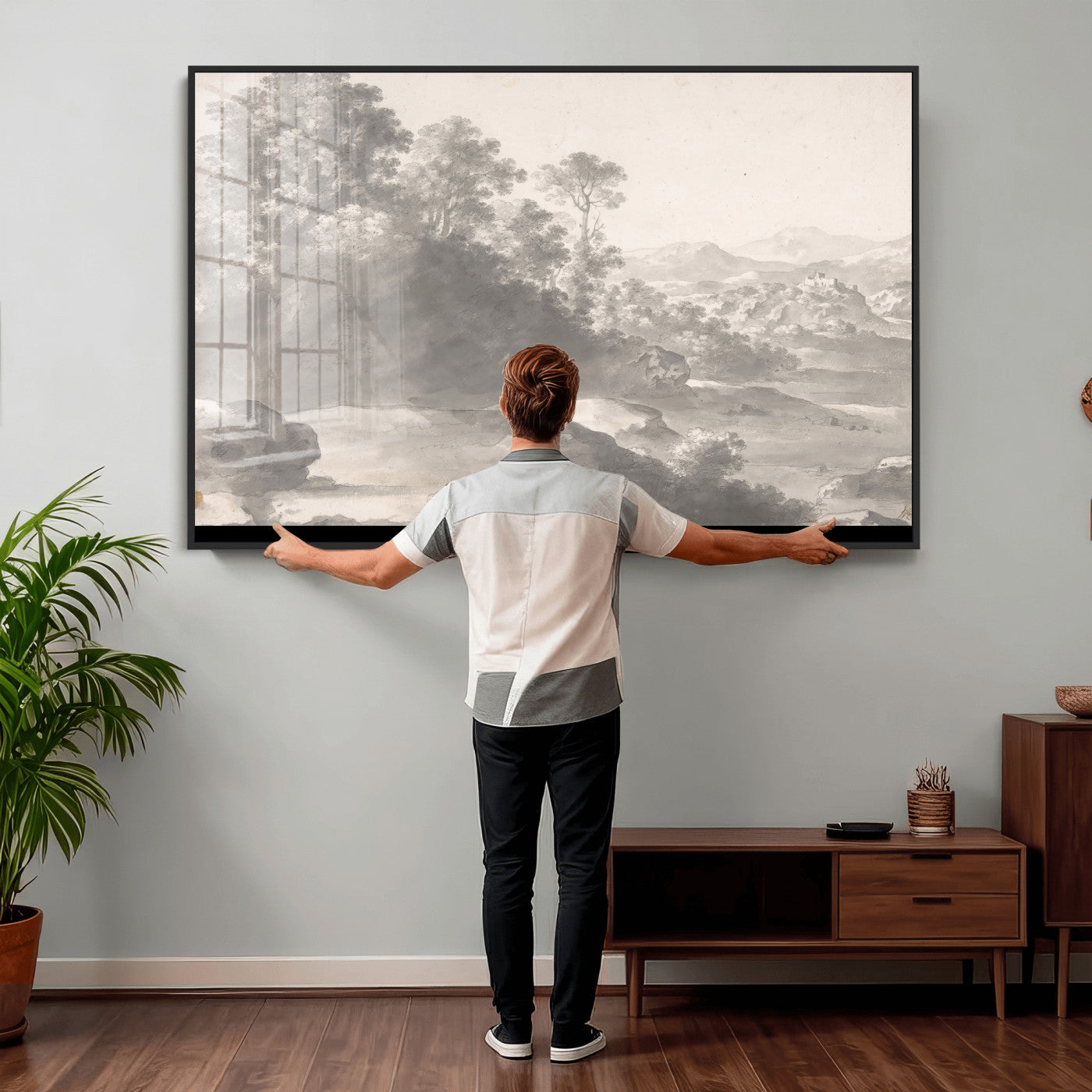 33041209-MGV-CV-36X24 - Van Poelenburch Landscape Canvas Wall Art — Dutch Golden Age Gray Wash Drawing Print | Baroque Italianate Nature Decor | Old Master Classic Gift