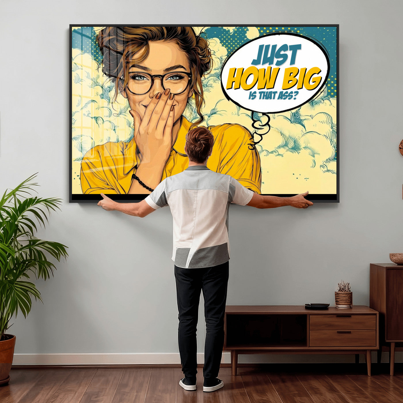 T79156505-MGV-CV-36X24 - Pop Art Print Bathroom Sign Wall Art Canvas Print — Funny Bathroom Canvas | Comic Style Toilet Wall Decor | Humor Gift | How Big Ass