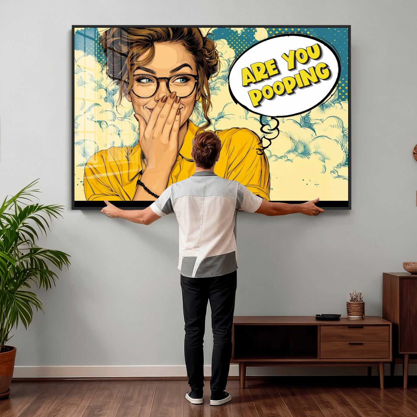 P79156505-MGV-CV-36X24 - Pop Art Print Bathroom Sign Wall Art Canvas Print — Funny Bathroom Canvas | Comic Style Toilet Wall Decor | Humor Gift | Are you Pooping