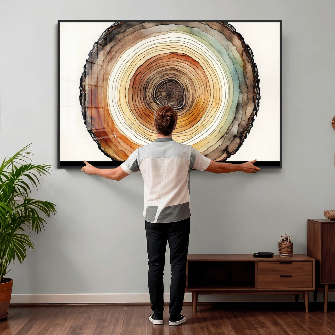 13719680-MGV-CV-36X24 - Natural Wood Slice Wall Art Canvas Print, Tree Ring Wall Art, Framed Abstract Nature Wall Decor, Earth Tone Statement Canvas Print