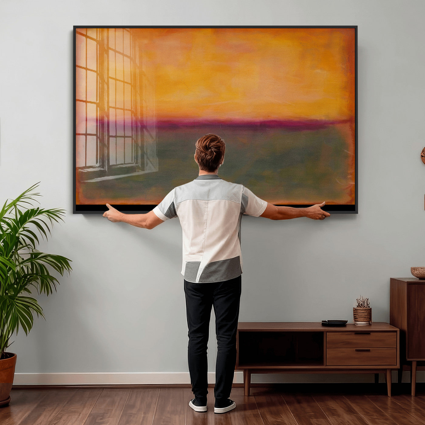 21628300-MGV-CV-36X24 - Abstract Color Field Wall Art Canvas Print, Framed Minimalist Horizon Artwork for Living Room Bedroom Office