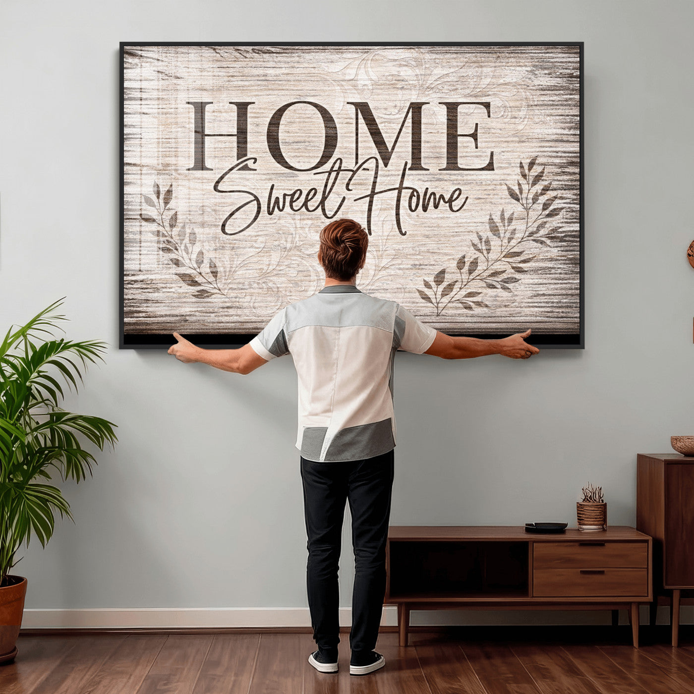 81157008S-MGV-CV-36X24 - Home Sweet Home Wall Art Canvas Print, Floral Farmhouse Sign, Rustic Neutral Entryway Bedroom Living Room Decor