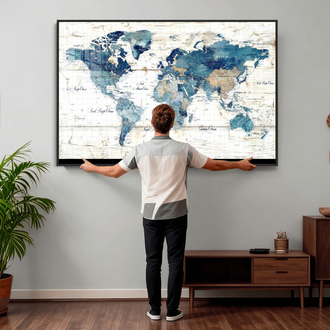 86799232-MGV-CV-36X24 - Watercolor World Map Canvas Wall Art Print – Abstract Colorful Travel Wall Decor