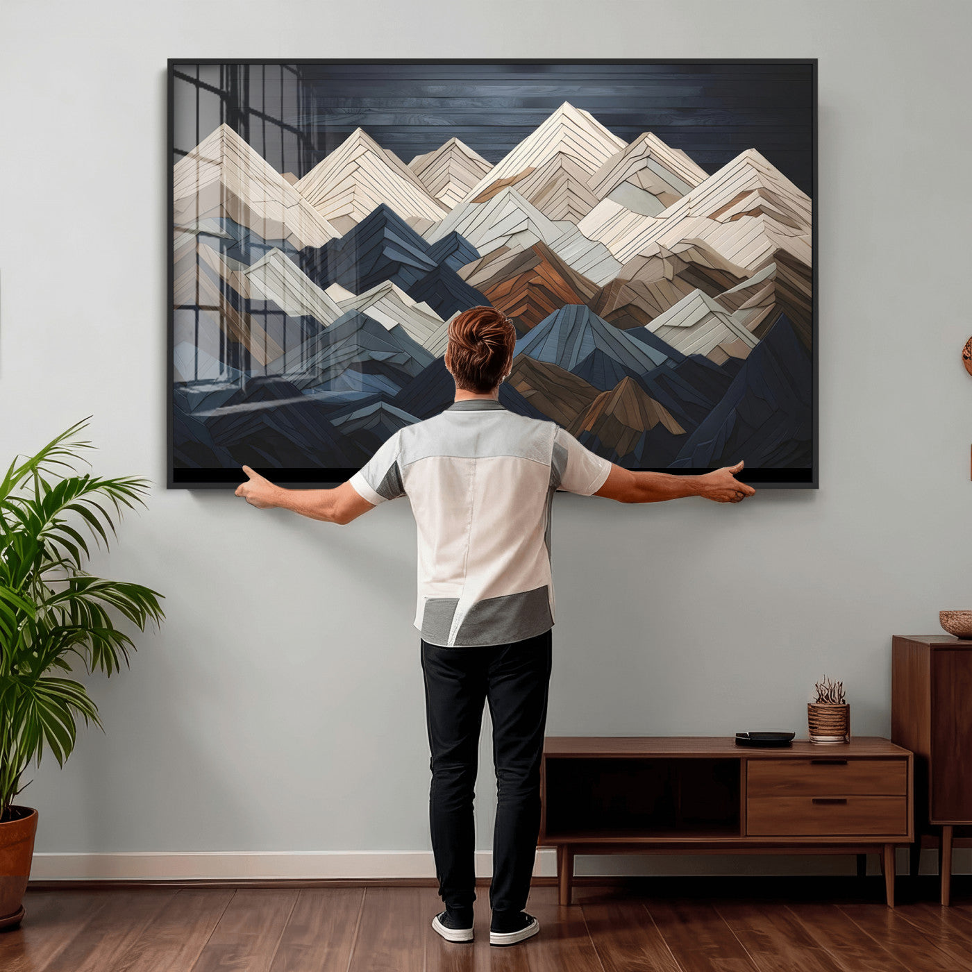 12896-MGV-CV-36X24 - Wood Mountain Wall Art | Mountain Canvas Print Wood Decor | Ready to Hang for Cabin Decor