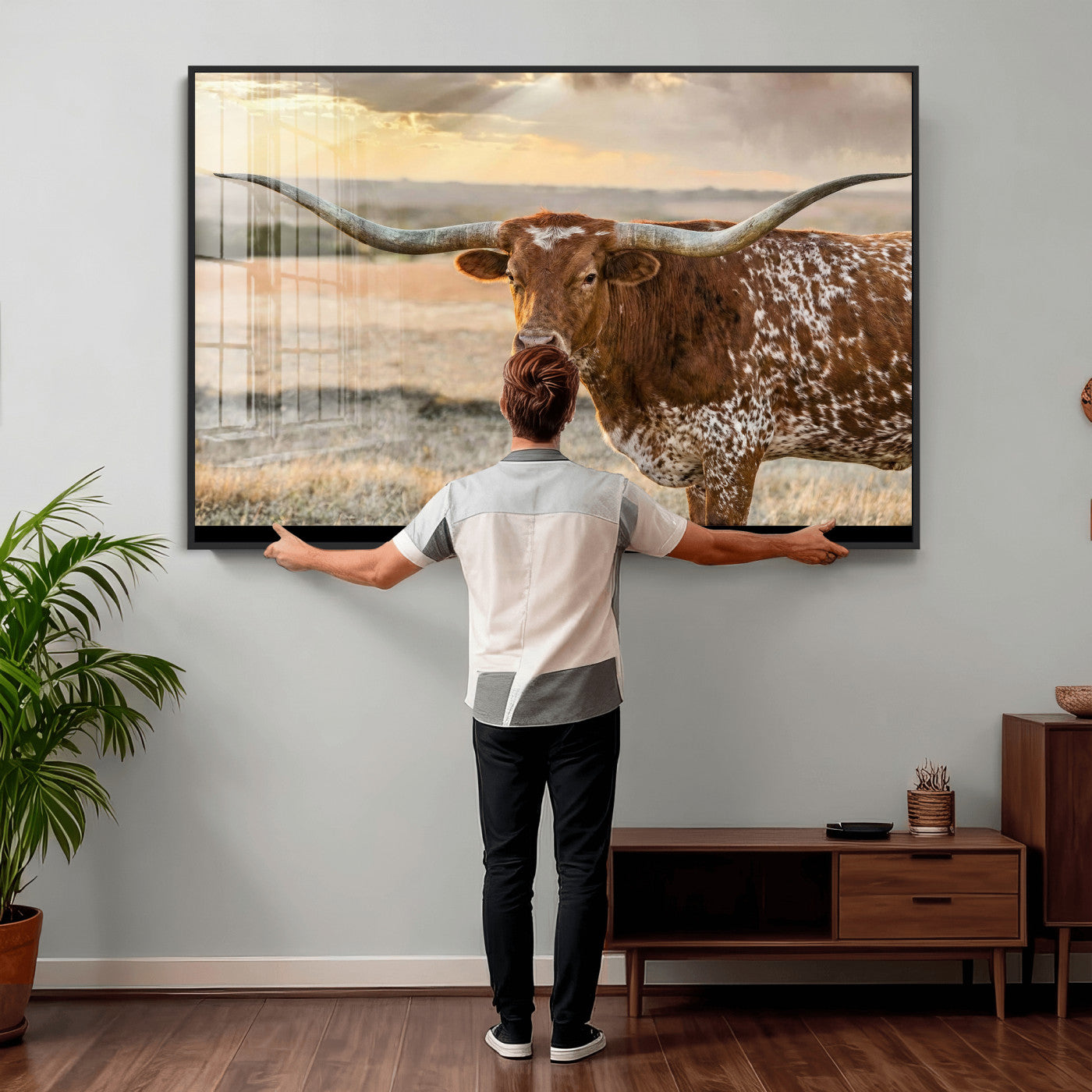 42715-MGV-CV-36X24 - Texas Longhorn Wall Art Canvas Print, Rustic Ranch Decor, Majestic Western Longhorn Cattle