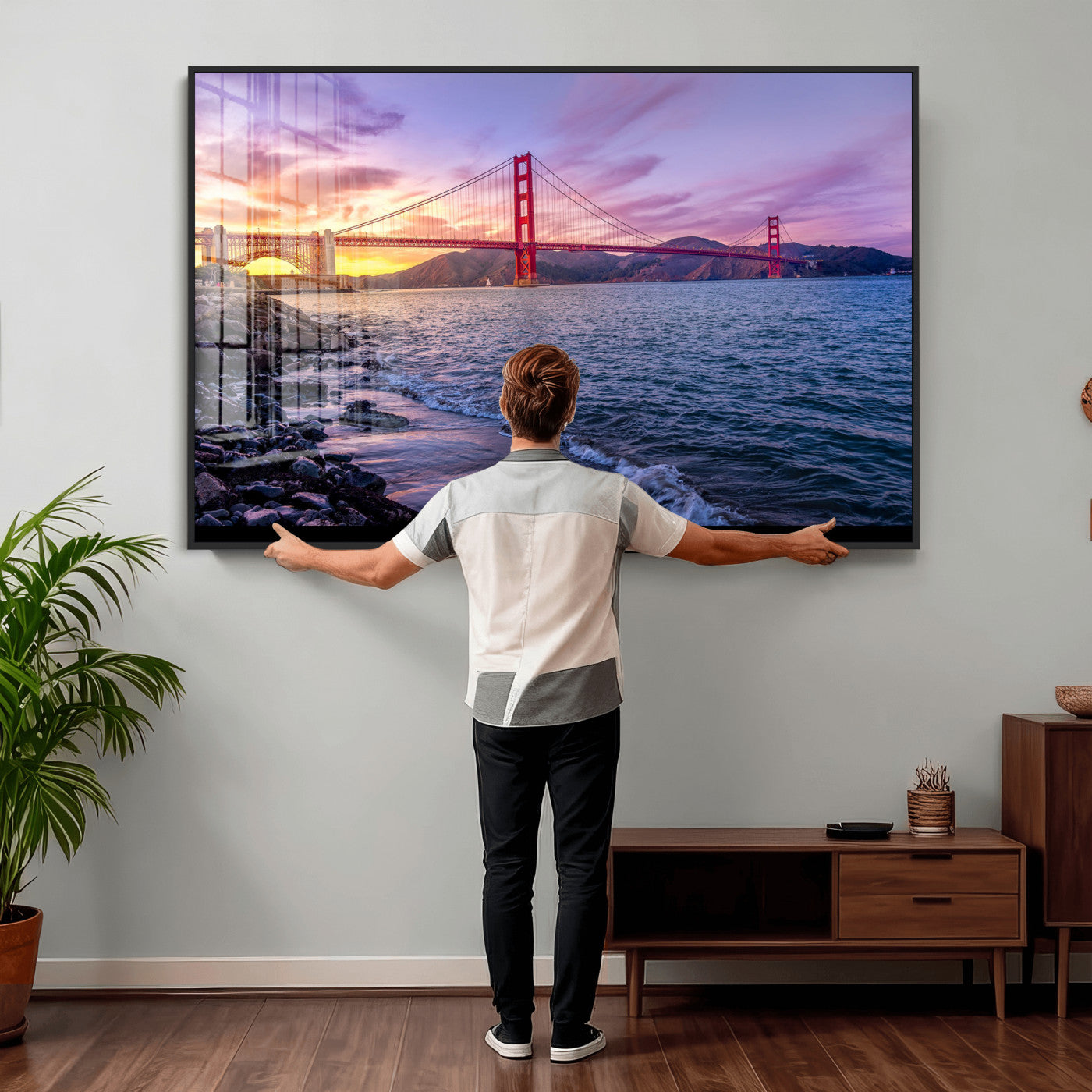 24256-MGV-CV-36X24 - Golden Gate Bridge Wall Art Print, San Francisco Sunset Canvas Wall Art, Cityscape Canvas Print for