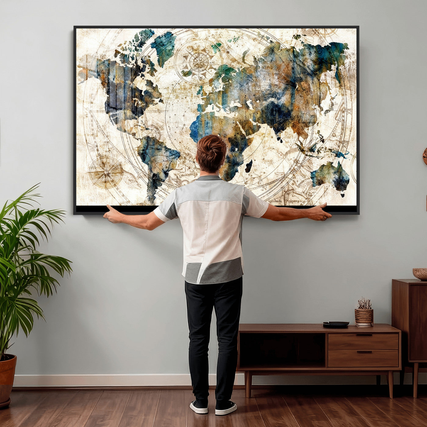 10554-MGV-CV-36X24 - Abstract World Map Art Print Canvas Print