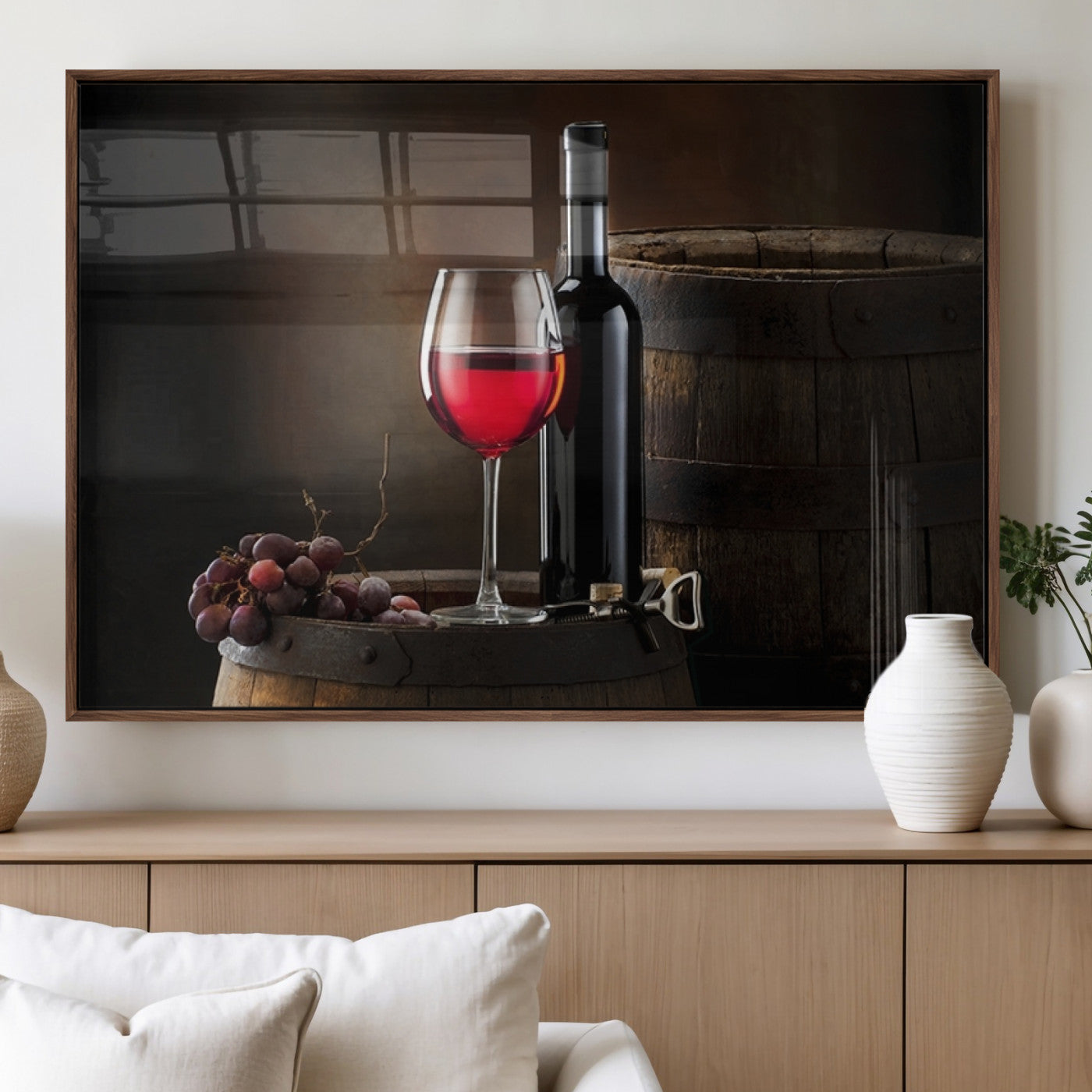 83702-MGV-FP-36X24-3P_Walnut-Red Wine and Bottle Canvas Print