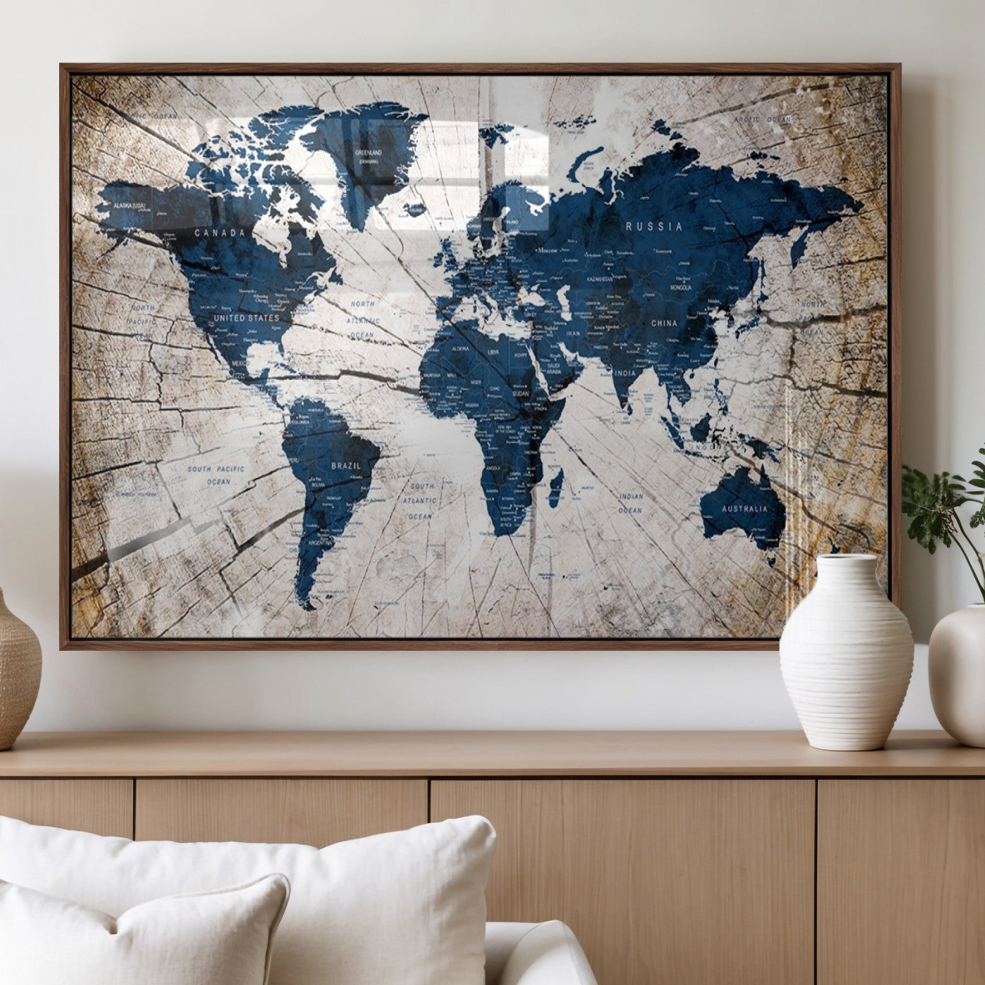 78956-MGV-FP-36X24-3P_Walnut-Push Pin World Map Canvas Print – Travel Tracker Wall Art for Couples, Perfect Anniversary Gift for Home or Office Decor