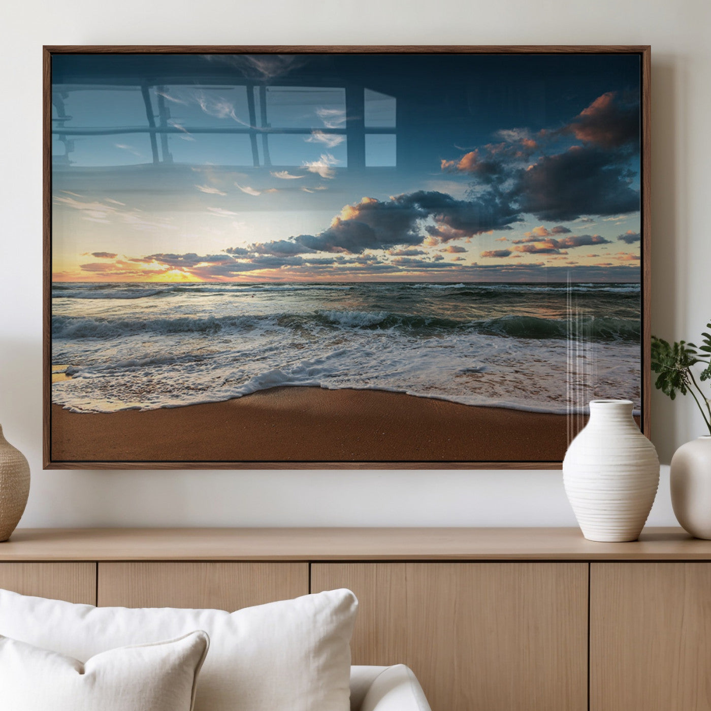 58103-MGV-FP-36X24-3P_Walnut-Ocean Beach Wall Art Canvas Print Sunset Artwork Print Coastal Wall Art