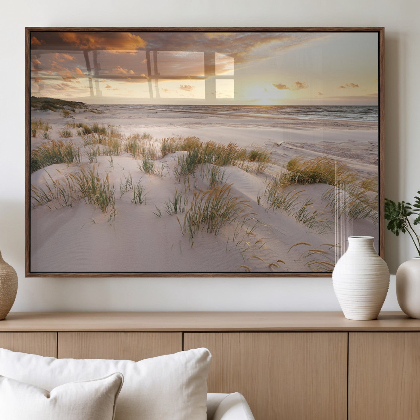 61246-MGV-FP-36X24-3P_Walnut-Flight Over Coastal Beach Landscape, Flight Over Coastal Beach Print Canvas Wall Art