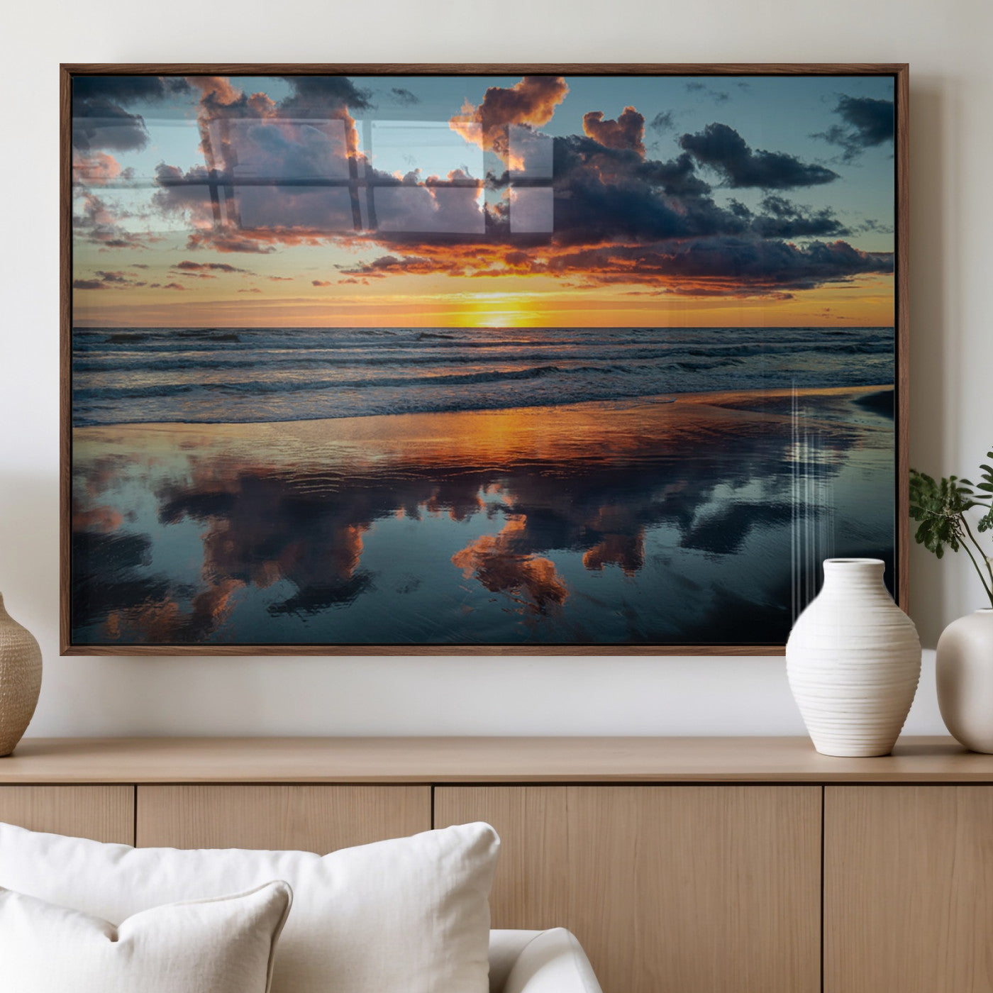 44145-MGV-FP-36X24-3P_Walnut-Beach Sunset Print - Stunning Ocean Canvas Artwork with Sunset Reflection Design for Elegant Home or