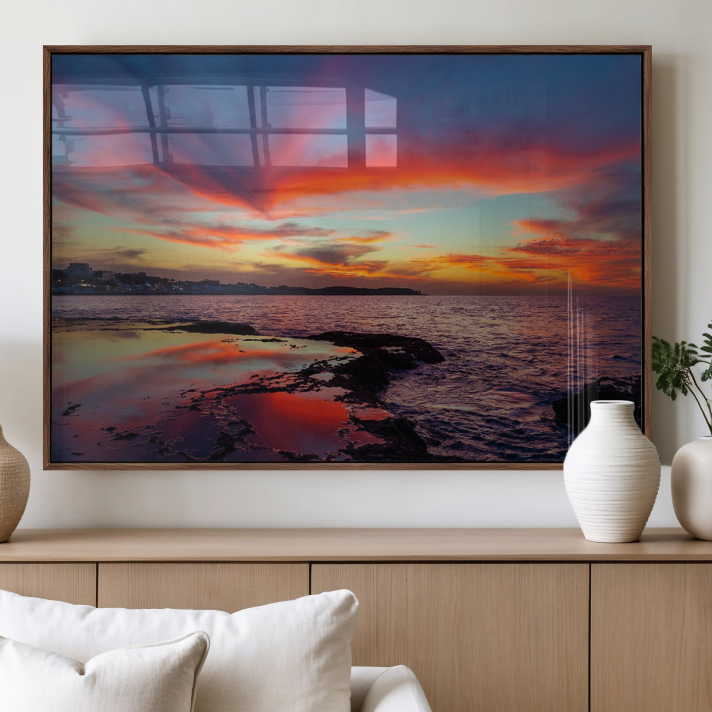 70627-MGV-FP-36X24-3P_Walnut-Glorious Sunset on The Beach Wall Art Canvas Print