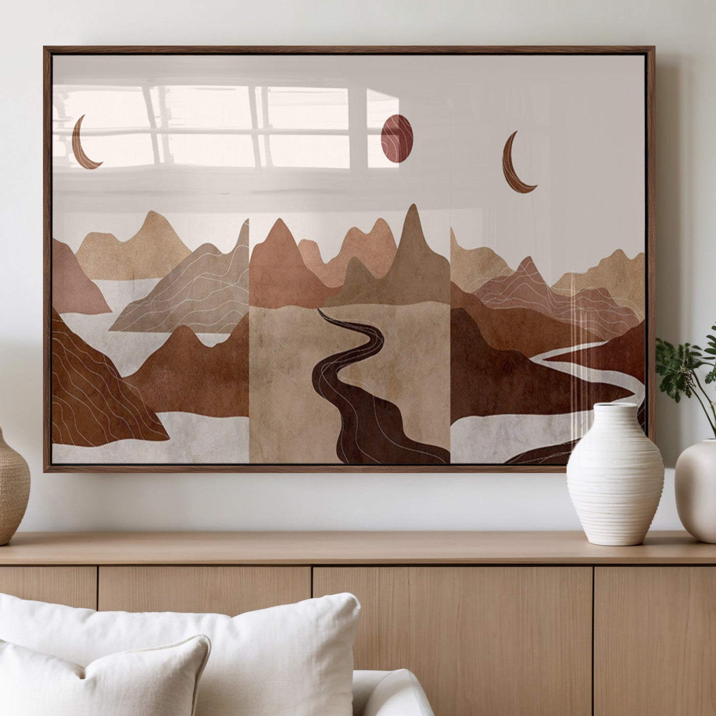 72107-MGV-FP-36X24-3P_Walnut-Boho Wall Art Canvas Print Set Mid-Century Prints Bohemian Wall Artwork Prints Boho Neutral