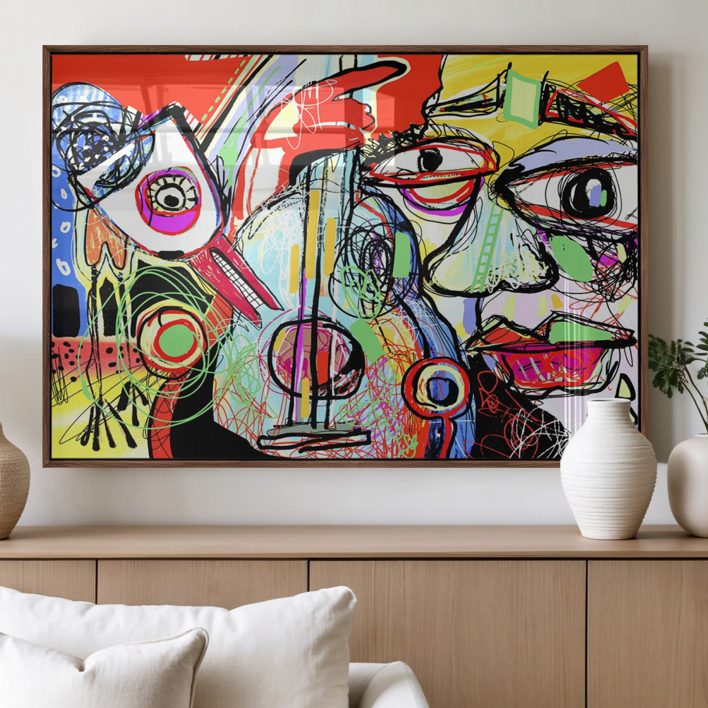 37796-MGV-FP-36X24-3P_Walnut-Picasso Style Art Abstract Canvas Wall Art Print , Colorful Abstract Artwork