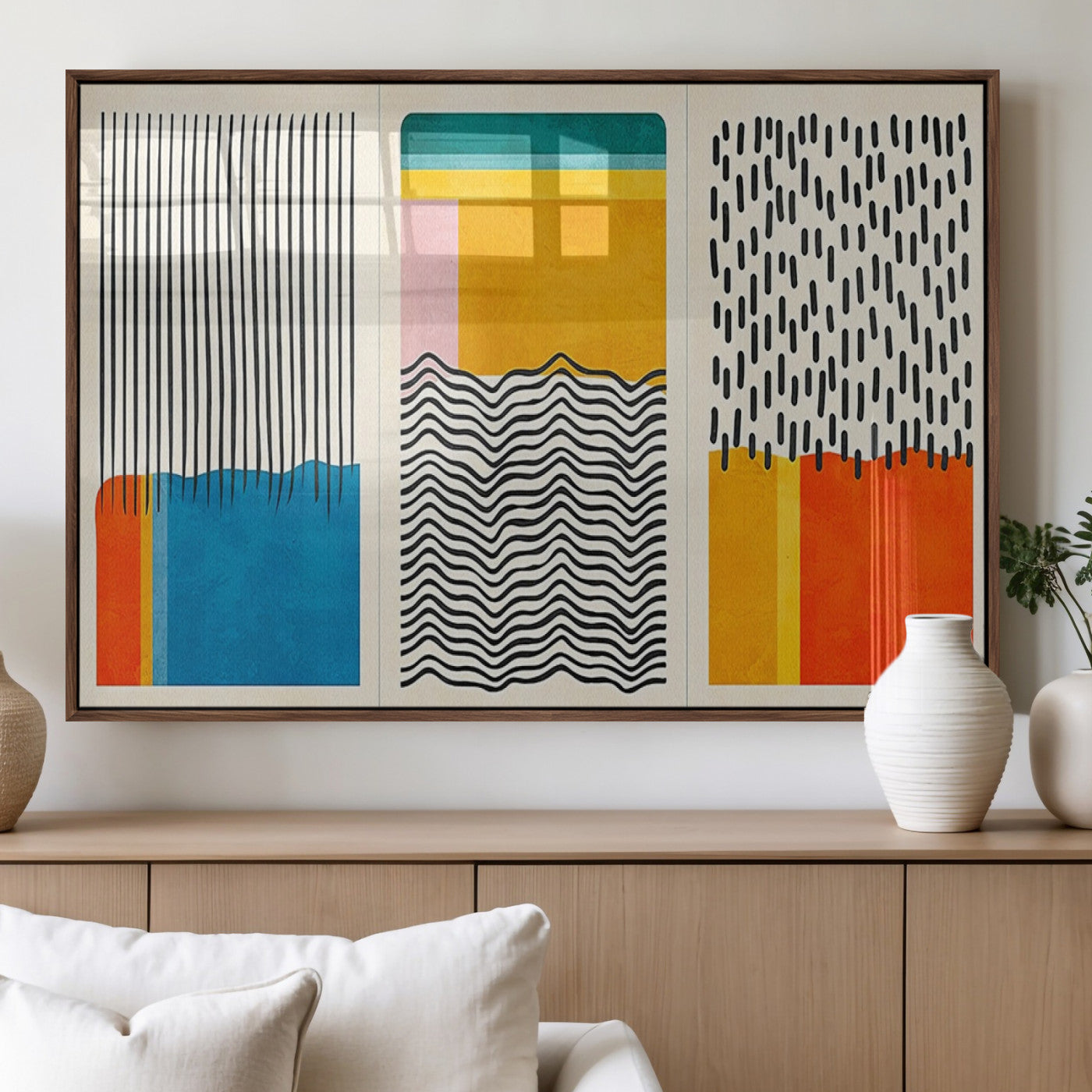85253-MGV-FP-36X24-3P_Walnut-Canvas Print Wall Art Abstract Illustrs Art Boho, Framed Abstract Boho Art
