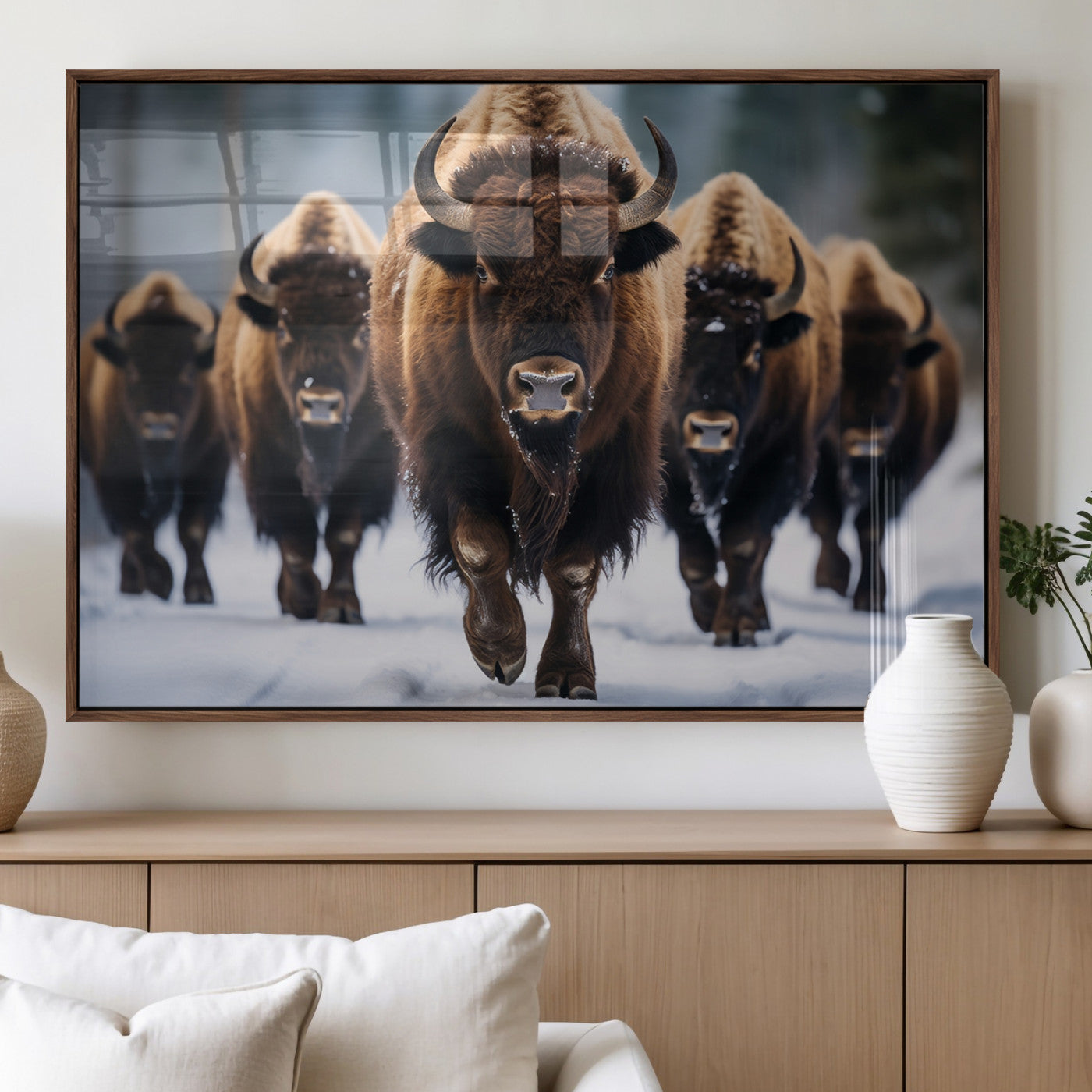 89854-MGV-FP-36X24-3P_Walnut-Buffalo Wall Art Canvas Print, American Bison Herd Wall Art Canvas Print - Bison Canvas Print