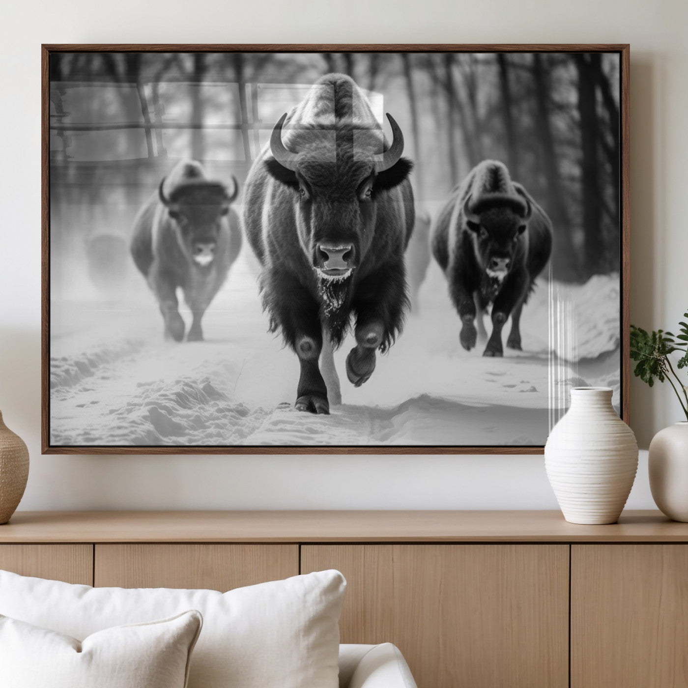 97552-MGV-FP-36X24-3P_Walnut-Buffalo Wall Art Canvas Print, Bison Family Wall Art Canvas Print