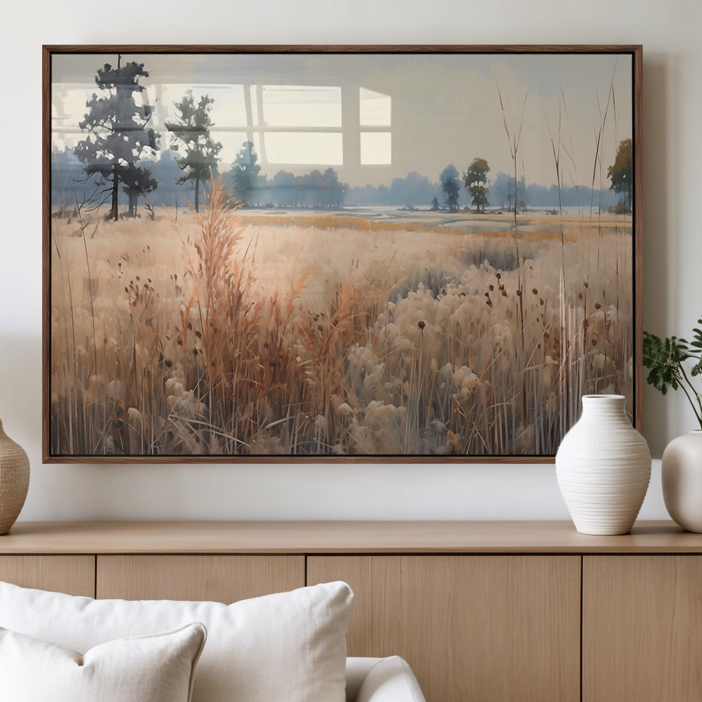 98822-MGV-FP-36X24-3P_Walnut-Golden Fields Canvas Wall Art Print – Serene Landscape of Nature’s Tranquility in Minimalist Modern