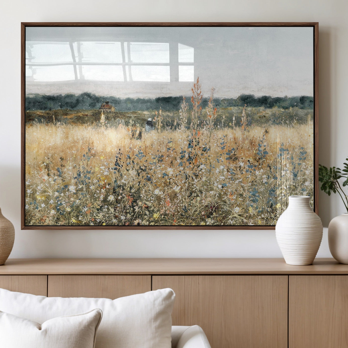 98941-MGV-FP-36X24-3P_Walnut-Wildflower Field Wall Art Canvas | Nature-Inspired Landscape Canvas Print for Living Room or Office