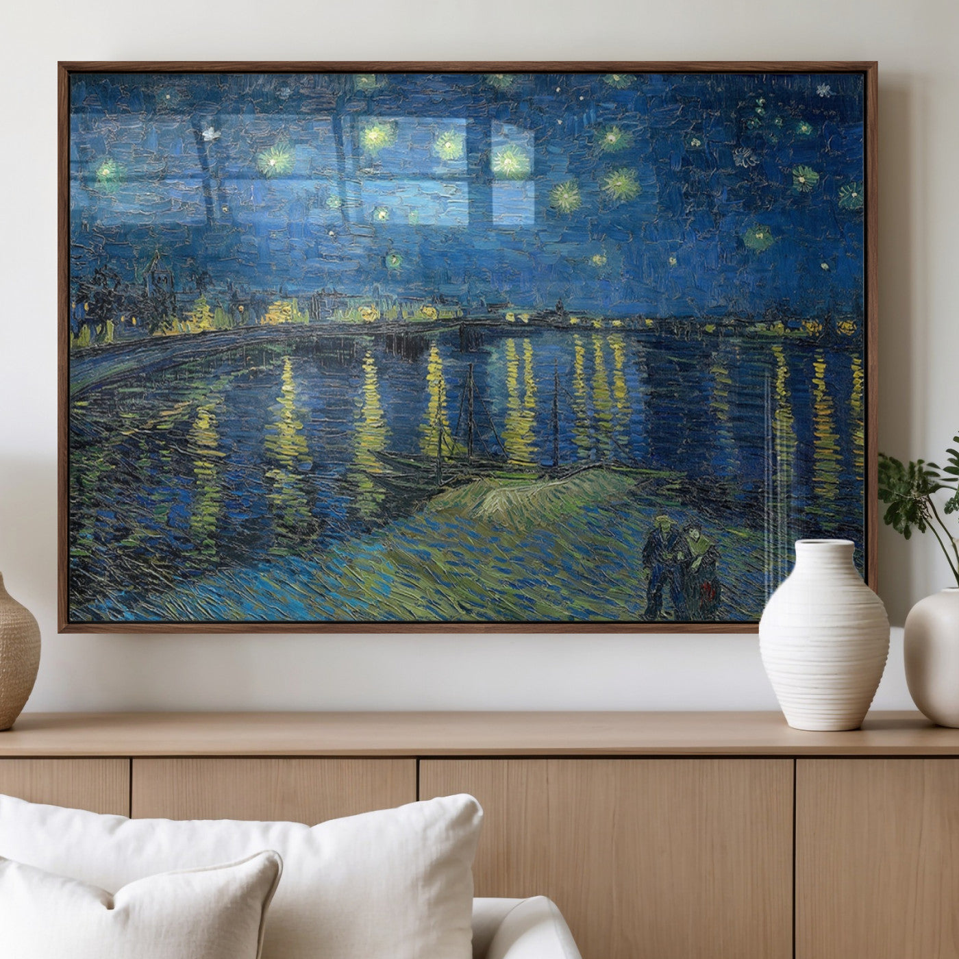 94605-MGV-FP-36X24-3P_Walnut-Vincent van Gogh Starry Night over the Rhone Abstract Wall Art Canvas, Starry Night Canvas Print
