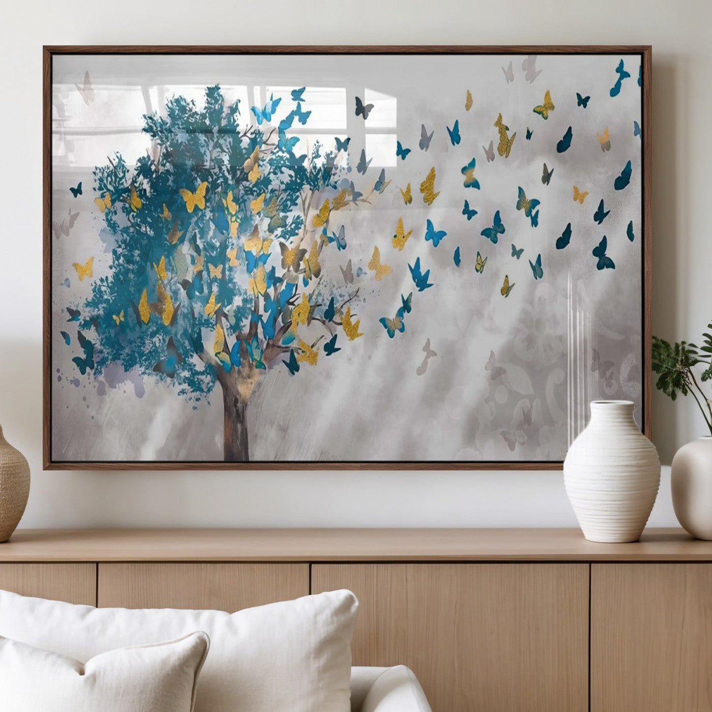 37564-MGV-FP-36X24-3P_Walnut-Tree Butterfly Abstract Tree and Butterfly Wall Art Canvas Print