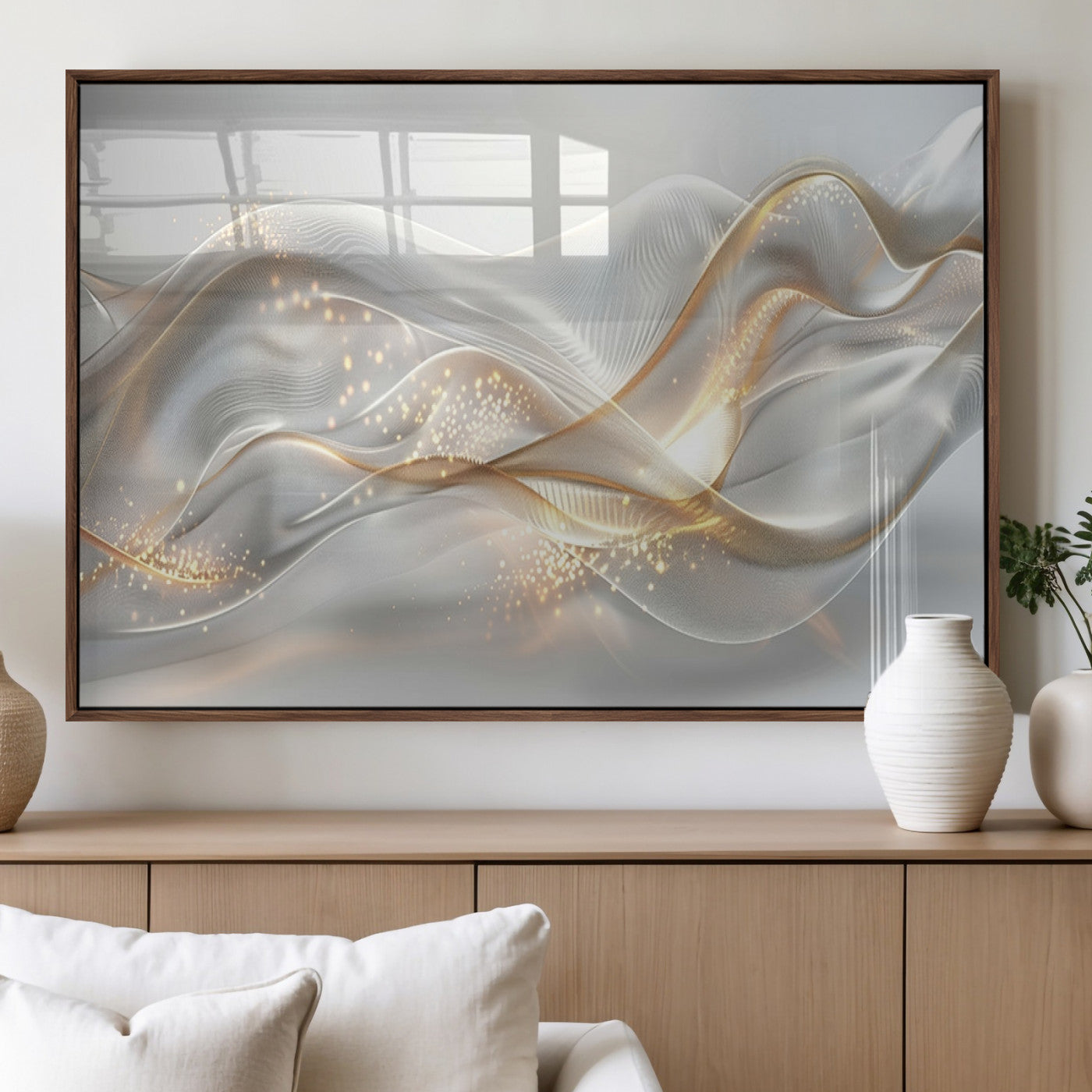 Lines2-MGV-FP-36X24-3P_Walnut-Abstract art Grey and Gold Lines Wall Art