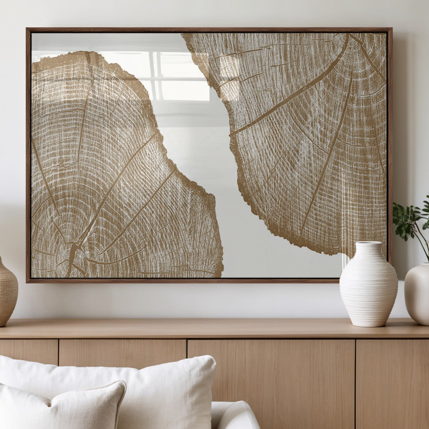 99692-MGV-FP-36X24-3P_Walnut-Rustic Brown Tree Ring Wall Art Canvas Print – Framed and Ready to Hang – Elegant Nature-Inspired