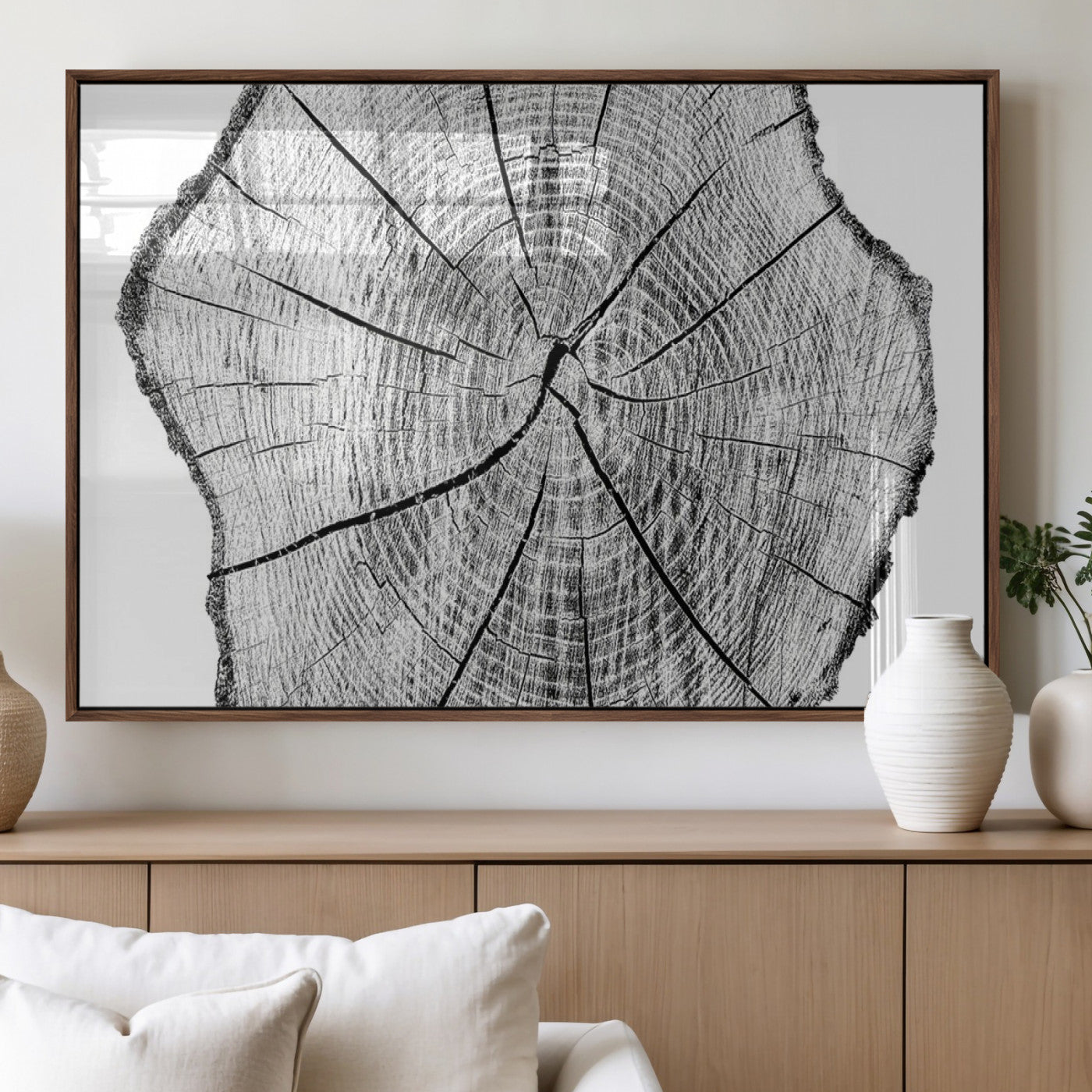 98709-MGV-FP-36X24-3P_Walnut-Rustic Tree Ring Wall Art Canvas Print – Framed and Ready to Hang – Perfect for Nature-Inspired and