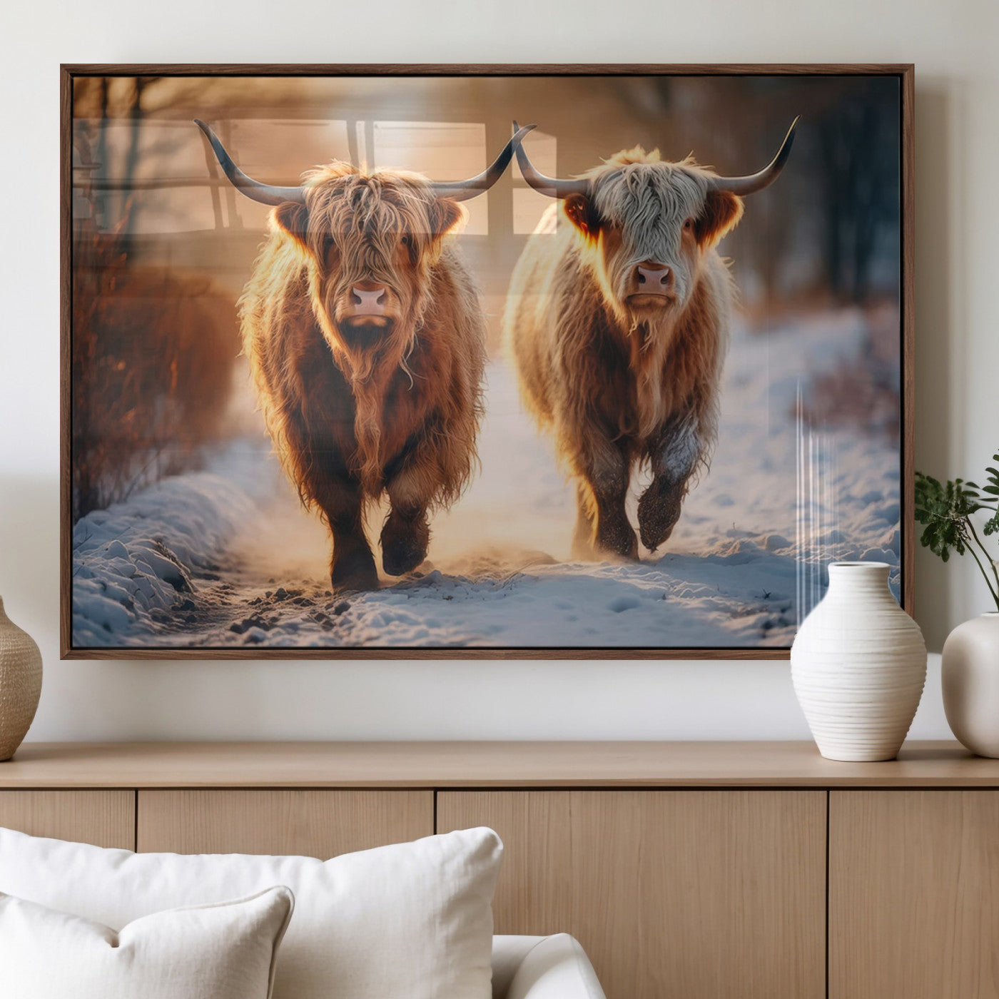 94810-MGV-FP-36X24-3P_Walnut-Scottish Highland Cow Horn Farm Wall Art Canvas Print