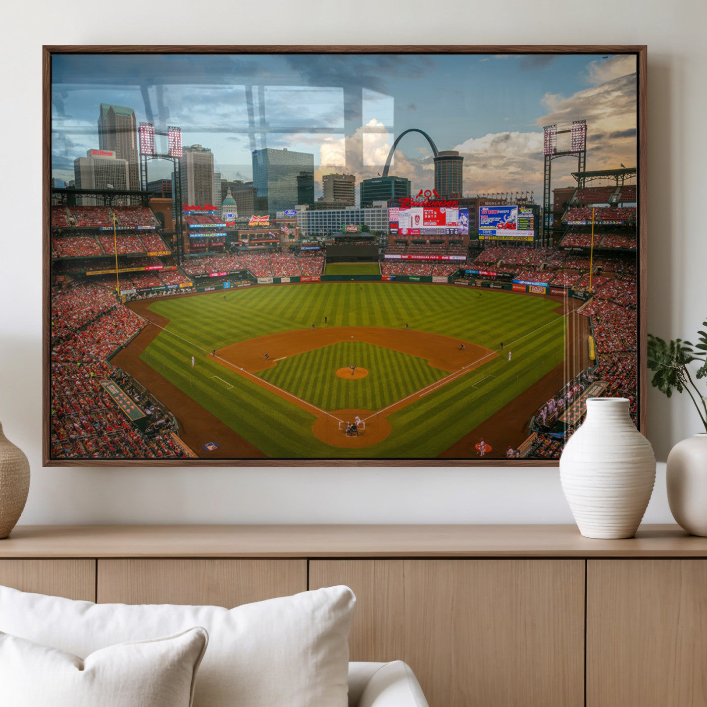91908-MGV-FP-36X24-3P_Walnut-Busch Stadium Wall Art Print | St. Louis Cardinals Baseball Stadium Canvas Print | Framed Sports