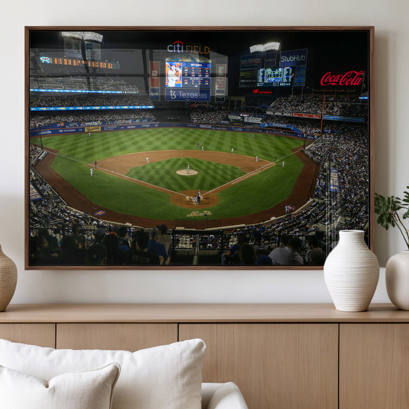 25148-MGV-FP-36X24-3P_Walnut-Los Angeles Dodgers Baseball Team Print - California Dodger Stadium Wall Art Canvas Print